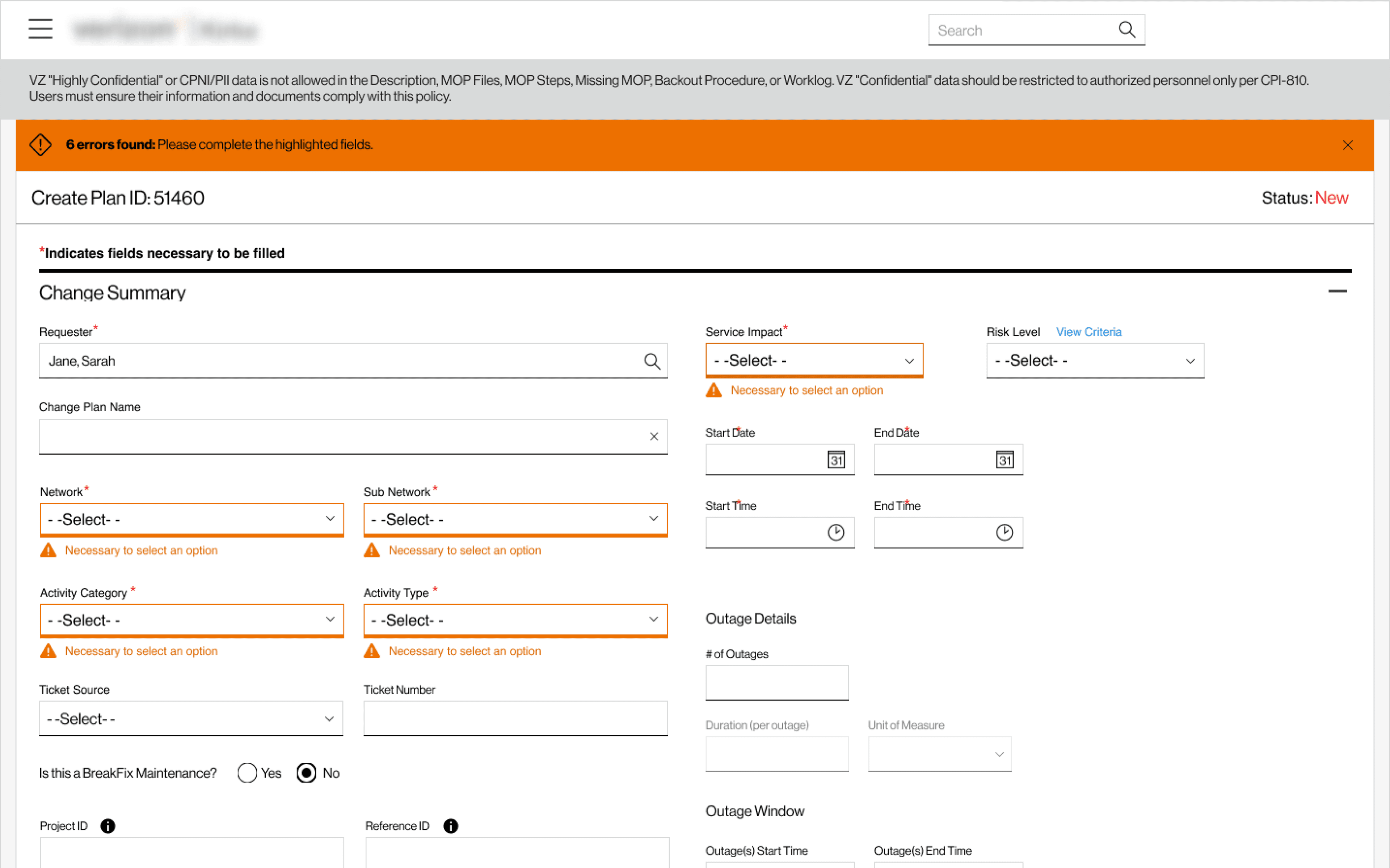 Screenshot of Kirke form with the new real-time inline validation showing categorised error messages