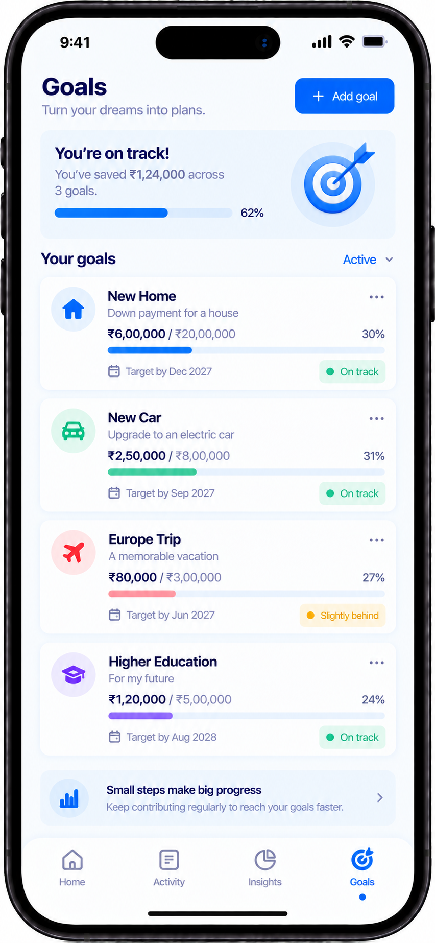 Goals screen