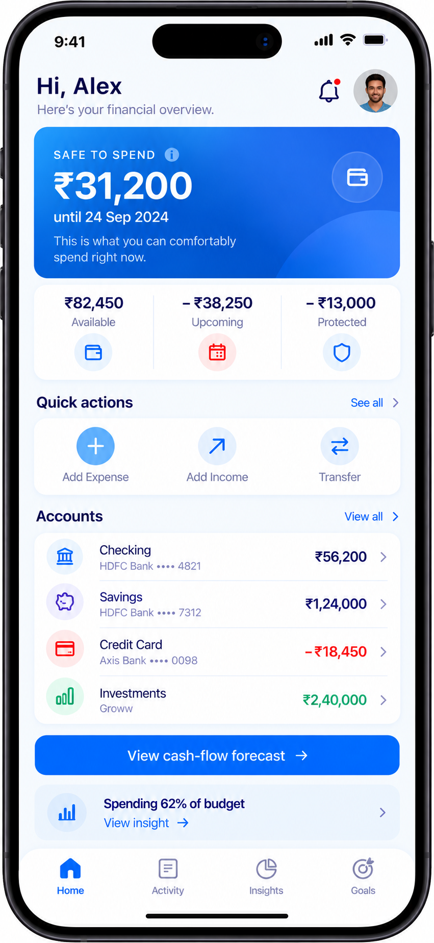 Home / Financial Overview screen