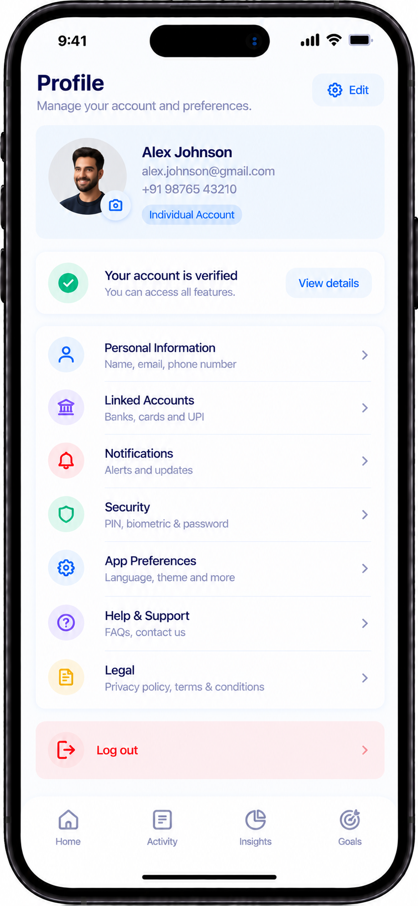Profile screen