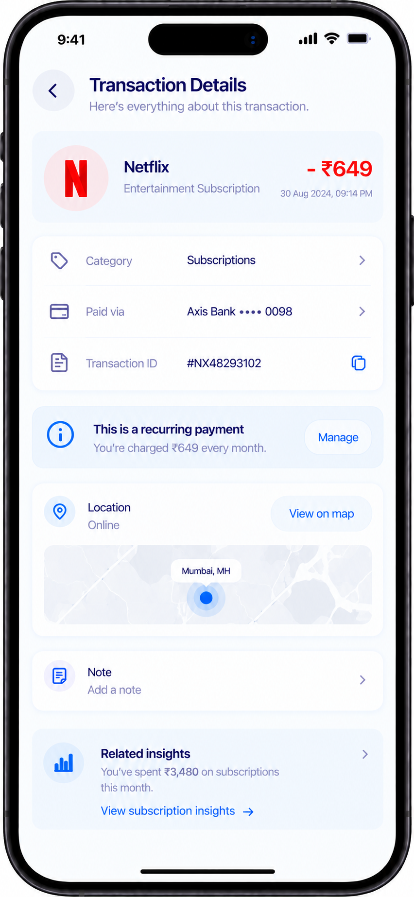Transaction Details screen